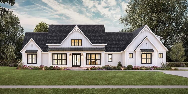 Country Farmhouse Plan with 3346 Sq Ft, 4 Beds, 5 Baths, and a 3 Car Garage