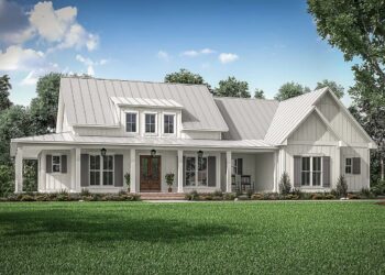 Modern Farmhouse Plan with Large Wrap-Around Porch and Rear Entry Garage