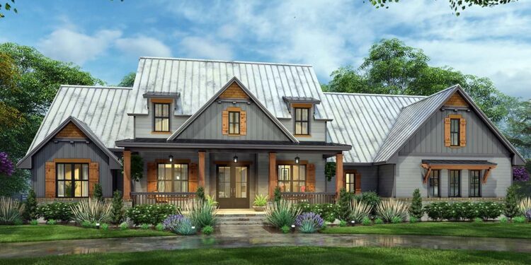 3 Beds and 2.5 Bath Modern Craftsman Style House Plan With Metal Roof