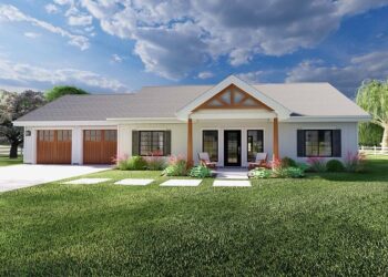 Attractive Ranch Home Plan with 1232 Sq Ft, 2 Beds, 2 Baths, and a 2 Car Garage