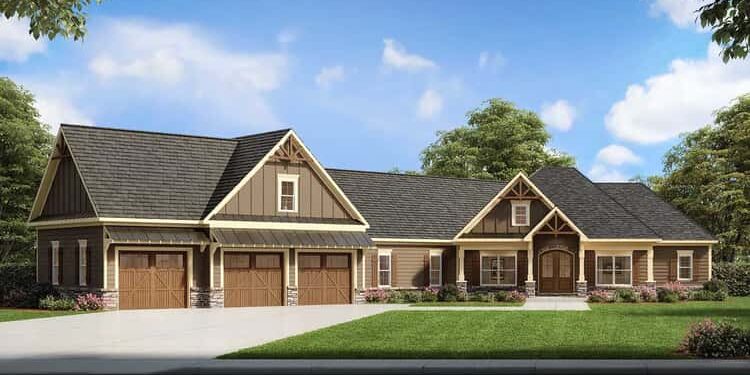 Craftsman House Plan with 3-Car Angled Garage – ~3,206 Sq Ft of Elegant, Functional One-Level Design