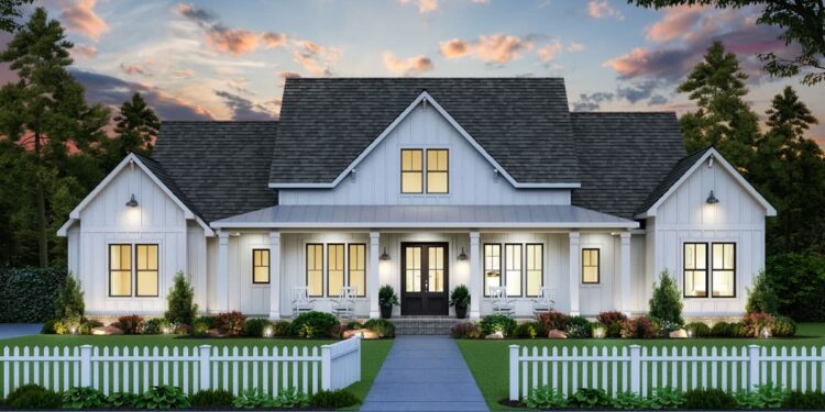 2,400 Sq Ft Modern Farmhouse — Perfectly Balanced 4-Bed Design (Plan 56478SM)