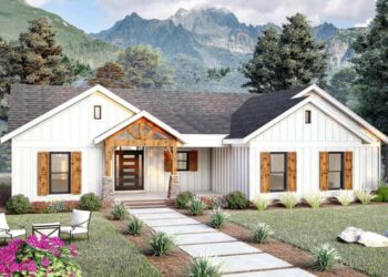 4-Bed Country House Plan with Home Office .