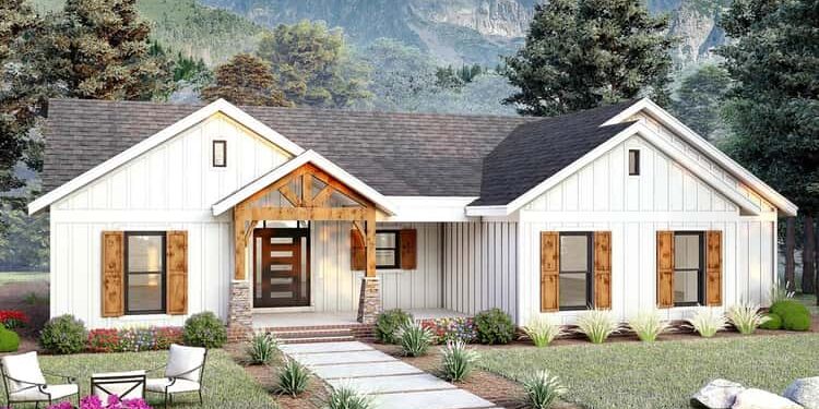 4-Bed Country House Plan with Home Office .