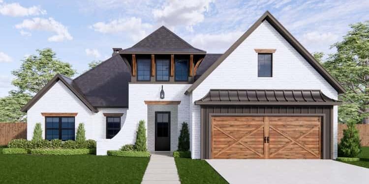 One-Story Split-Bedroom Transitional Tudor Home Plan – ~1,952 Sq Ft of Elegant, Efficient Living