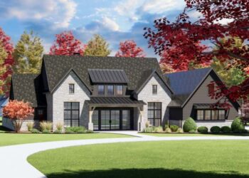 Transitional Farmhouse with 4 Beds, Home Office & Outdoor Fireplace – Spacious, Thoughtful Design for Modern Living