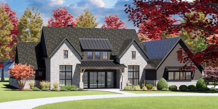 Transitional Farmhouse with 4 Beds, Home Office & Outdoor Fireplace – Spacious, Thoughtful Design for Modern Living