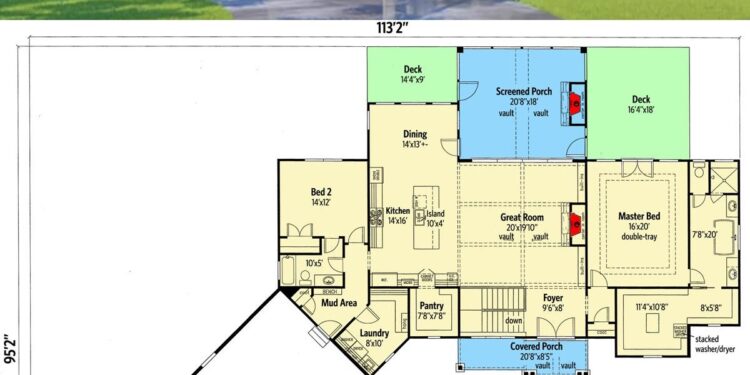 One-Story Mountain Craftsman with Angled 5-Car Garage – ~4,140 Sq Ft of Elevated, Single-Level Design