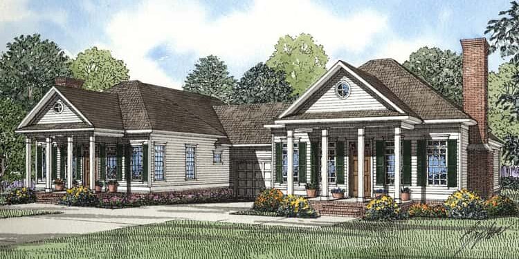 Southern Traditional Duplex — 2-Unit Design 59320ND: Twin Homes, One Structure (~2,344 Sq Ft Total)