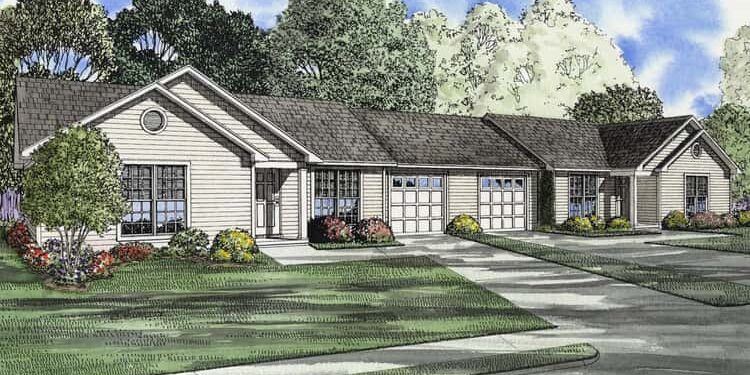 Three-Bedroom Duplex Plan 59624ND — Comfortable & Balanced Living for Two Households (~3,860 Sq Ft Total)