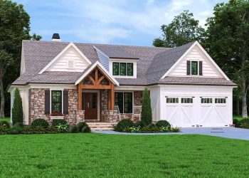 4-Bed Home with Timber-Framed Gable for Rear-Sloping Lots – Warm Architecture, Open Living & Scenic Views (~3,100 Sq Ft