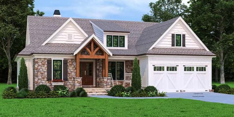 4-Bed Home with Timber-Framed Gable for Rear-Sloping Lots – Warm Architecture, Open Living & Scenic Views (~3,100 Sq Ft