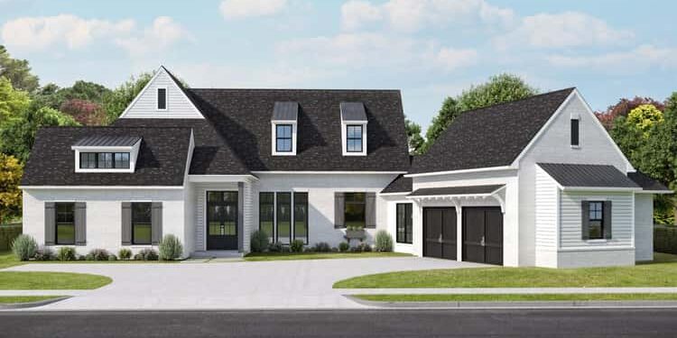 4-Bed Modern Farmhouse with Angled Garage & Split-Bed Design — Spacious, Practical & Stylish (~2,825 Sq Ft)
