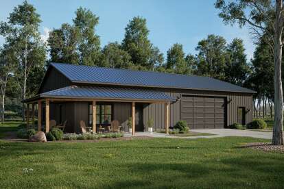 Barndominium Plan – Cozy 1-Bedroom, 1-Bathroom Home with Expansive Garage & Porch Opportunities (~758 Sq Ft)