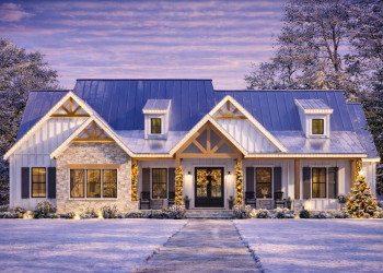 Modern Farmhouse Plan – Elegant 4–5 Bedroom, 3.5-Bathroom Single-Story Home with Porch & Flexible Layout (~2,686 Sq Ft)