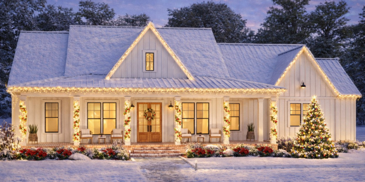 Modern Farmhouse Plan – Comfortable 3-Bedroom, 2.5-Bathroom Home with Porch & Functional Living (~2,101 Sq Ft)