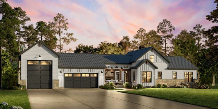 Barndominium Plan – ~1,499 Sq Ft of Modern Open Living with 2 Bedrooms and 2 Full BathroomsThis charming barndominium-style home delivers about 1,499 sq ft