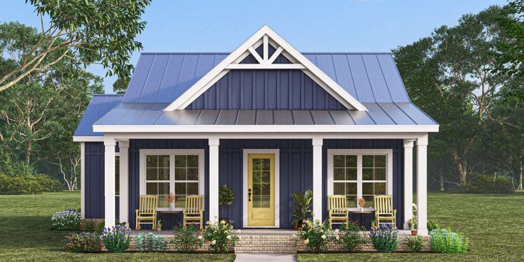 Modern Farmhouse Plan – Cozy 2-Bedroom, 2-Bathroom Home with Smart Layout (~1,085 Sq Ft)