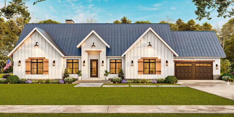 Modern Farmhouse Plan – Bright, Practical 3-Bedroom, 3-Bathroom Home (~2,197 Sq Ft)