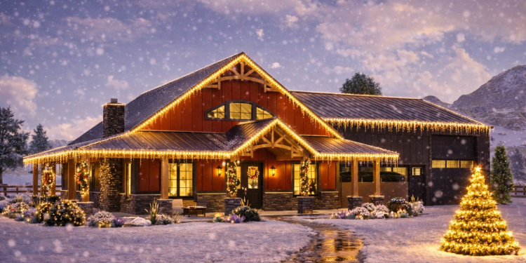 Farmhouse-Inspired Barndominium with Wraparound Porch – ~2,039 Sq Ft of Open Living, Outdoor Comfort & Workshop Convenience