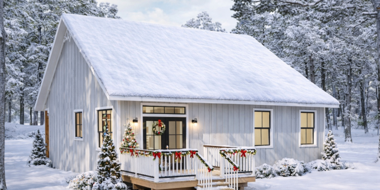 1056 Sq Ft Cottage Plan with 3 Bedrooms and 1 Bathroom.