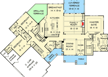 Angled Craftsman House Plan – 2,767 Sq Ft, 3–4 Bedrooms, 2.5–3.5 Bathrooms