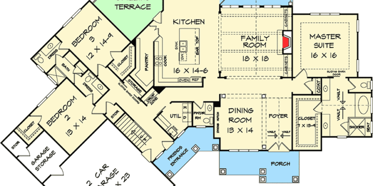 Angled Craftsman House Plan – 2,767 Sq Ft, 3–4 Bedrooms, 2.5–3.5 Bathrooms
