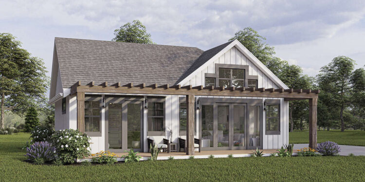 Modern Farmhouse Plan – 905 Sq Ft, 1 Bedroom, 1.5 Bathrooms