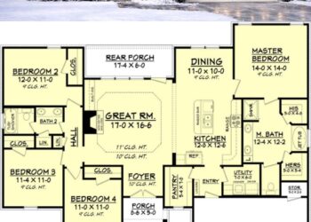 Cottage House Plan – 1,798 Sq Ft, 4 Bedrooms, 2 Bathrooms