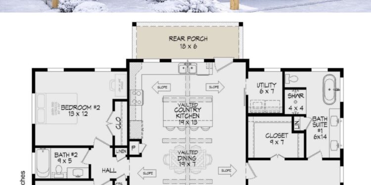 Modern Barn-Style House Plan – 1,761 Sq Ft, 3 Bedrooms, 2 Bathrooms