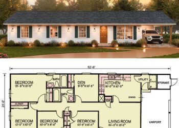 Ranch House Plan – 1,266 Sq Ft, 4 Bedrooms, 2 Bathrooms