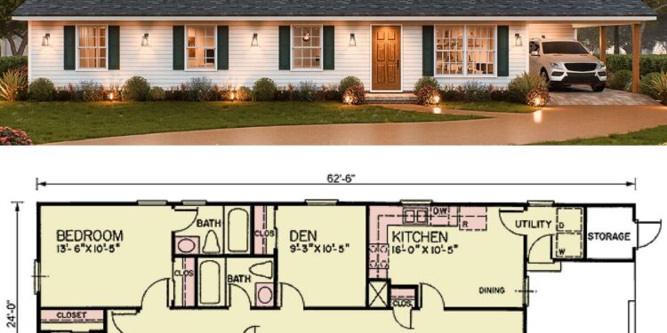 Ranch House Plan – 1,266 Sq Ft, 4 Bedrooms, 2 Bathrooms