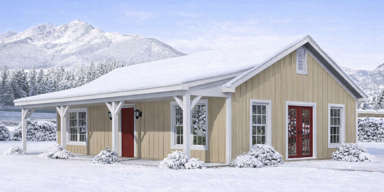 Country House Plan – 1,000 Sq Ft, 2 Bedrooms, 1 Bathroom