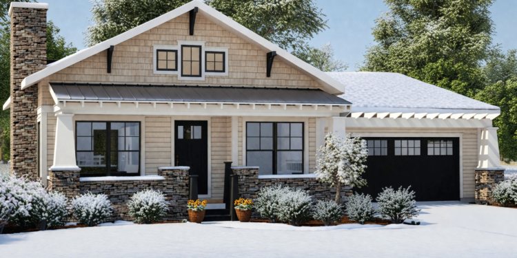 Modern Bungalow House Plan – 1,199 Sq Ft, 3 Bedrooms, 2 Bathrooms