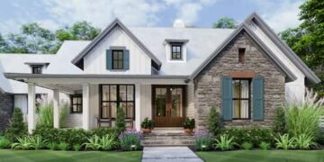 New American Farmhouse Plan – 1,988 Sq Ft, 3–4 Bedrooms, 2.5–3.5 Bathrooms