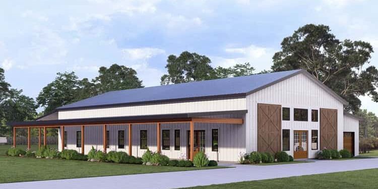 Barndominium Farmhouse Plan – 3,309 Sq Ft, 4 Bedrooms, 3 Bathrooms