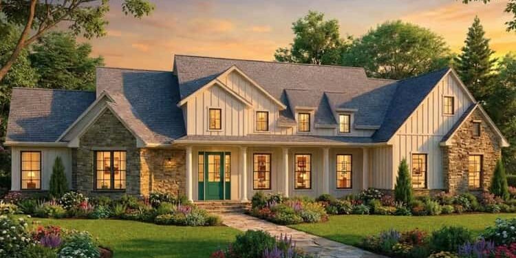 Expansive Modern Farmhouse House Plan with 4 Beds and Outdoor Living