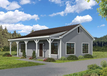 Country House Plan – 900 Sq Ft, 2 Bedrooms, 1 Bathroom
