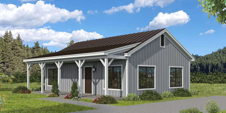 Country House Plan – 900 Sq Ft, 2 Bedrooms, 1 Bathroom