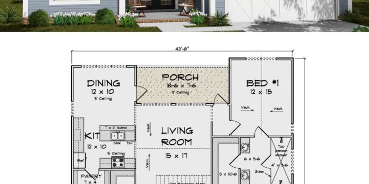 Cottage House Plan – 1,841 Sq Ft, 4 Bedrooms, 3 Bathrooms