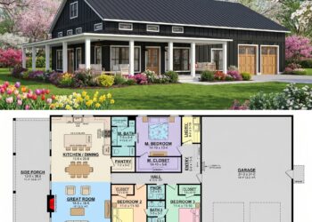 Barndominium Farmhouse Plan – 2,000 Sq Ft, 3 Bedrooms, 2.5 Bathrooms