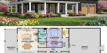 Barndominium Farmhouse Plan – 2,000 Sq Ft, 3 Bedrooms, 2.5 Bathrooms