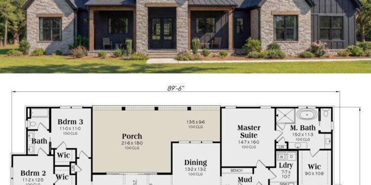 Modern Transitional House Plan – 2,471 Sq Ft, 4–5 Bedrooms, 3 Bathrooms