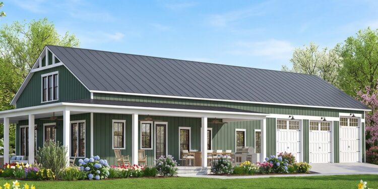 Barndominium Plan – 2,500 Sq Ft, 4 Bedrooms, 3 Bathrooms