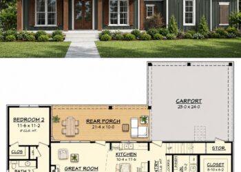 3-Bed Acadian Home Plan with Bonus Over Carport – 1,900 Sq Ft