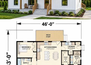 Country House Plan – 1,334 Sq Ft, 3 Bedrooms, 2 Bathrooms