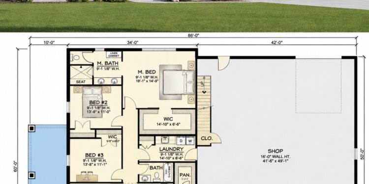 Barndominium Plan – 2,039 Sq Ft, 3 Bedrooms, 2 Bathrooms