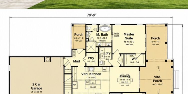 Modern Farmhouse Plan – 1,820 Sq Ft, 3–4 Bedrooms, 2 Bathrooms