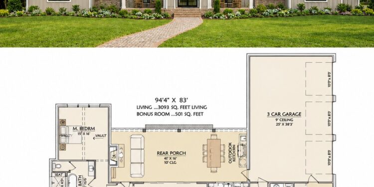Modern Transitional Plan – 3,093 Sq Ft, 4 Bedrooms, 3.5 Bathrooms