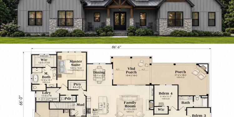 Modern Farmhouse Plan – 2,514 Sq Ft, 4–5 Bedrooms, 2.5 Bathrooms